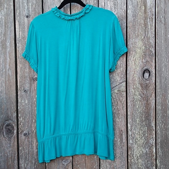 Turquoise Jersey Knit S/S Tunic Top with Ruffles L - Picture 6 of 6
